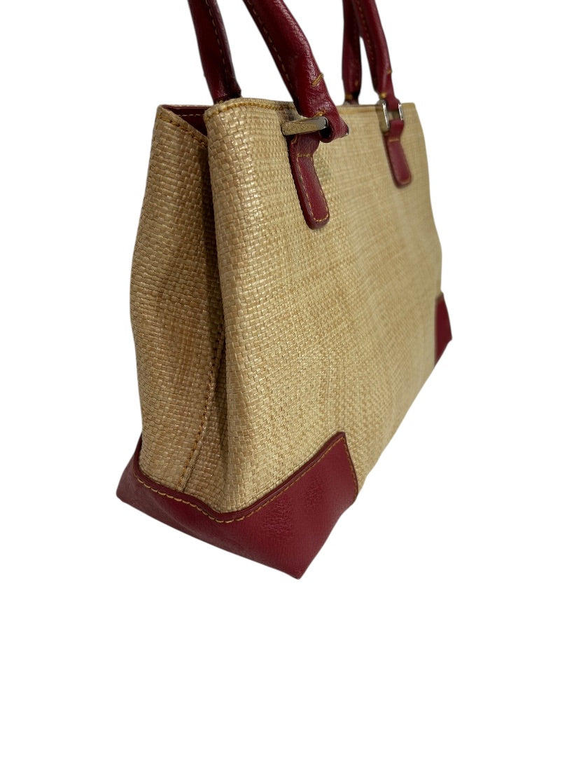 Liz Claiborne Shoulderbag Red Vegan Leather Straw Woven Bag