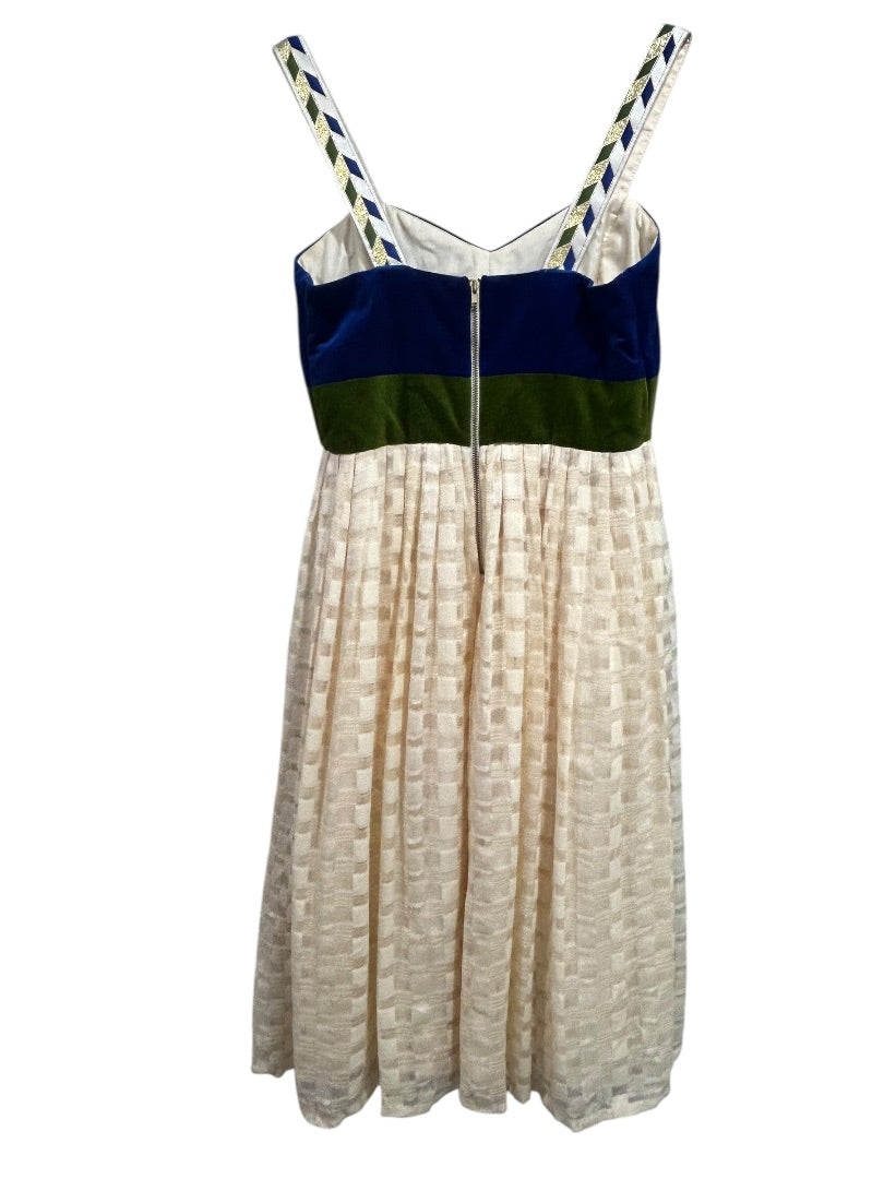 Size 6 Madchen Dress Velvet Colorblock Cream Skirt Blue Green Bodice