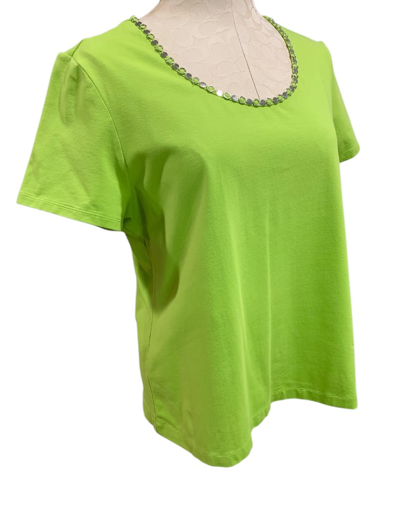 Large Laura Ashley Lime Green Womens Tshirt Embellished Neckline