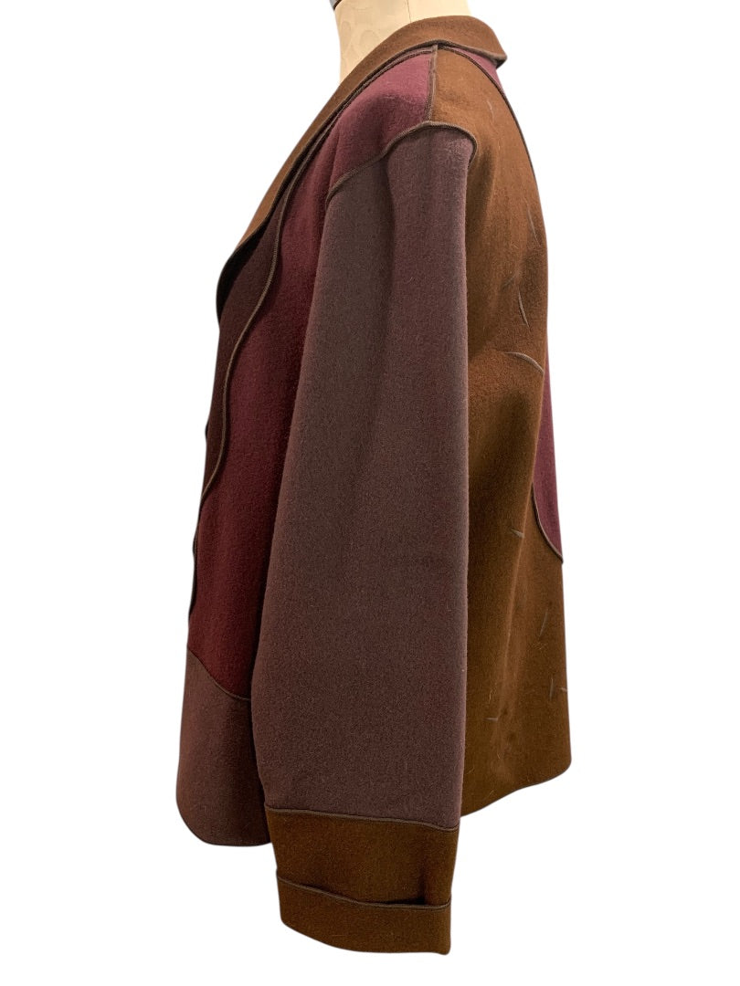 Large Beppa Wool Womens Eggplant Blazer Jacket Piecework