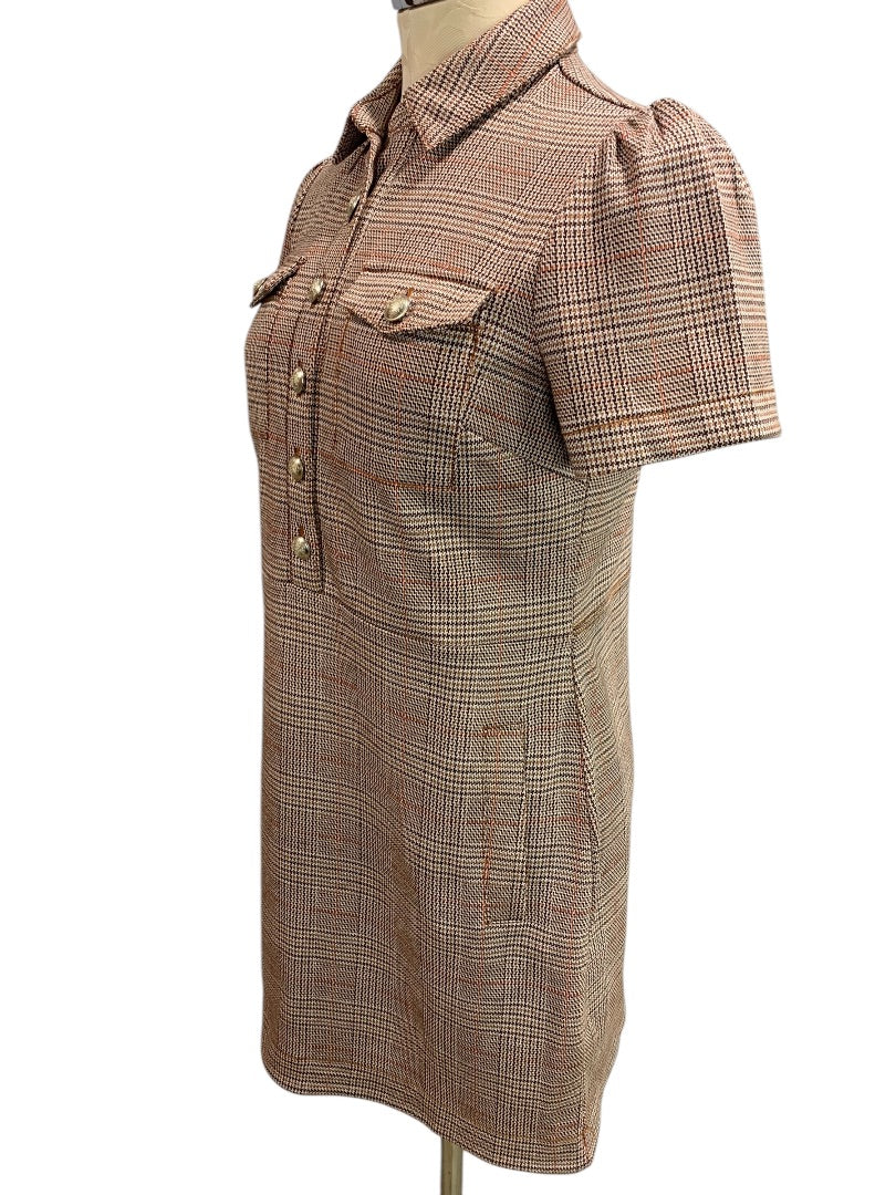Size 4P Loft Petites Plaid Ponte Knit Dress Short Sleeve Pockets