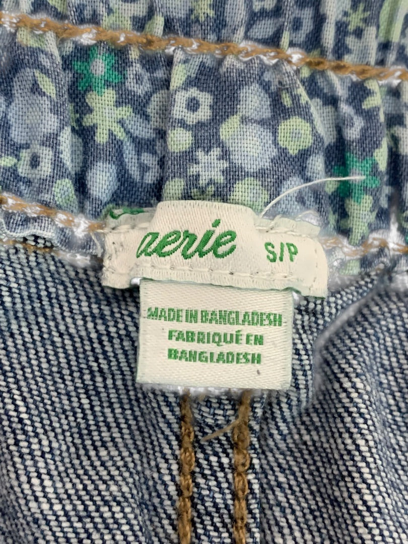 Small Aerie Jean Skirt Denim Button Front Partial Elastic Waist 16 Inch Length