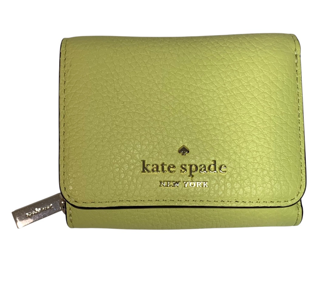 Kate Spade New York Leila Small Trifold Continental Wallet Frosty Lime Pebbled Leather