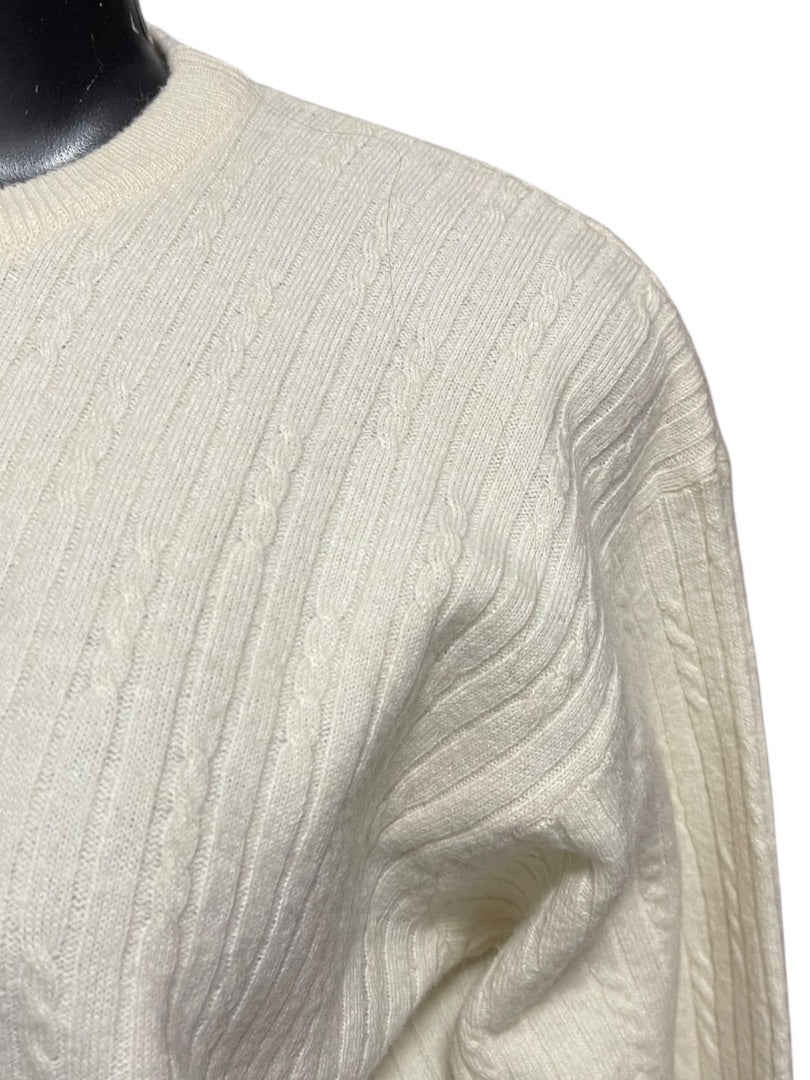 Large Rena Rowan Saville Wool Blend Womens Vintage Sweater Cream Cable Knit