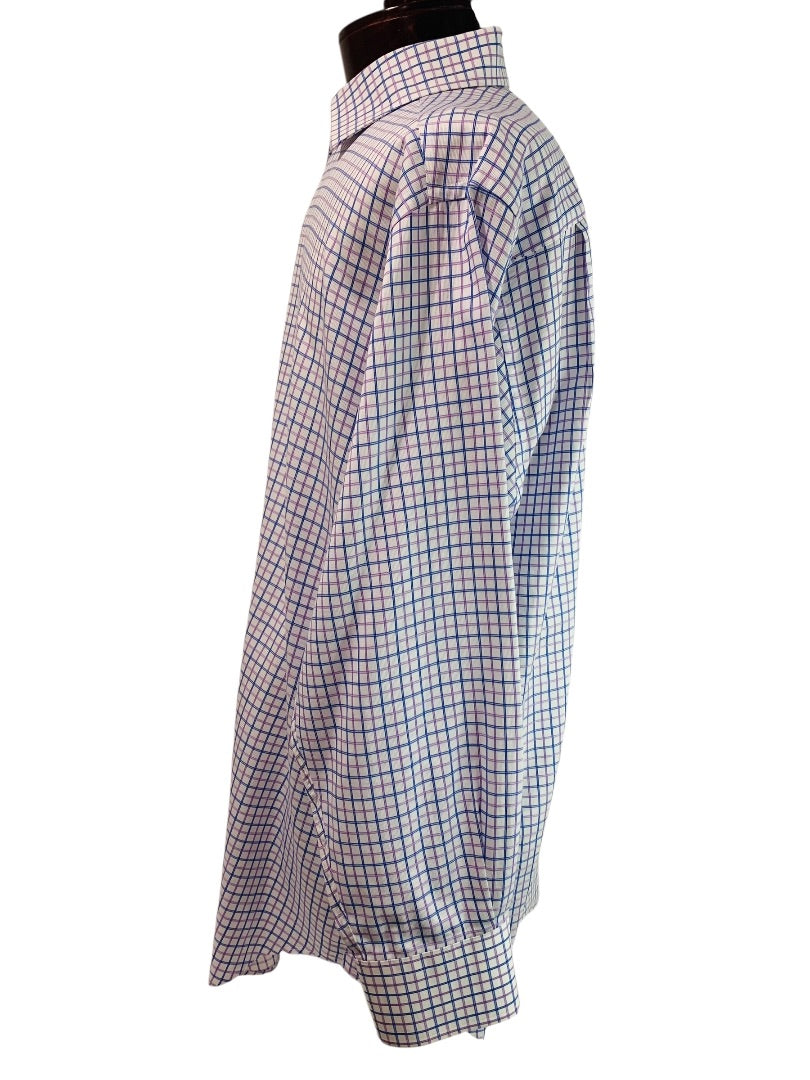 17.5 (32/33) David Donahue Mens Button Up Dress Shirt Windowpane Blue Purple