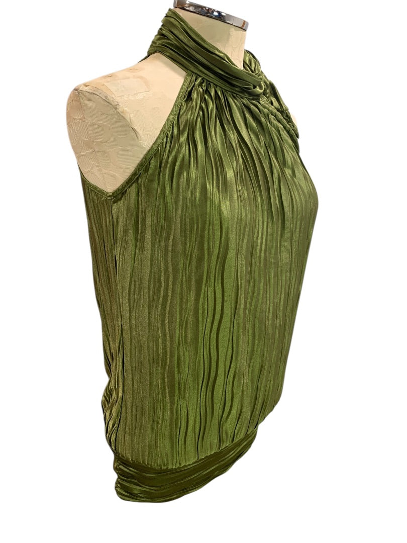 Small Heart Soul Olive Green Womens Pleated Blouse Shirt Sleeveless