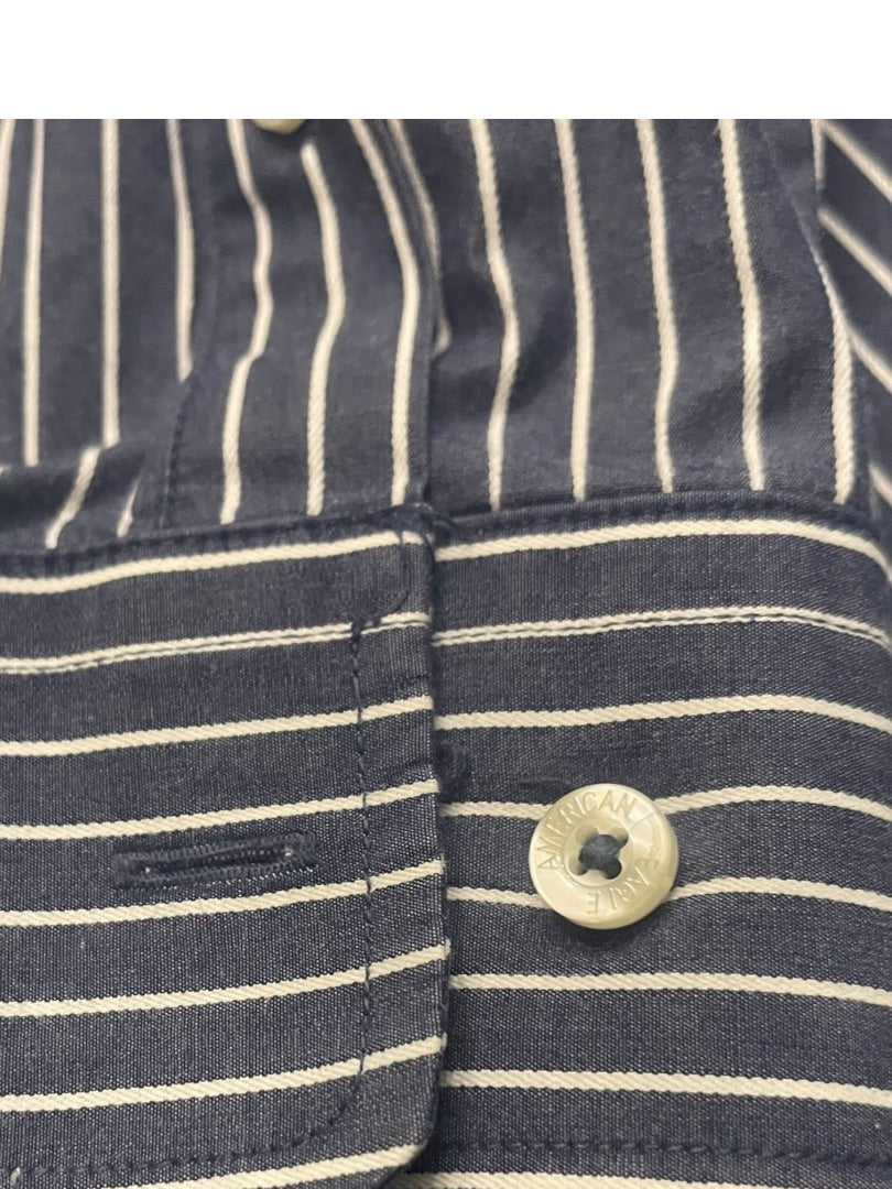 Large American Eagle Outfitters Striped Button Up Mens Shirt Blue