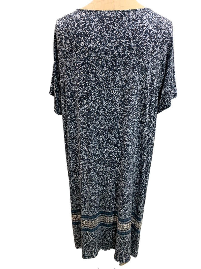 2X J.Jill Blue Tshirt Dress Short Sleeve Retro Print Soft Lightweight