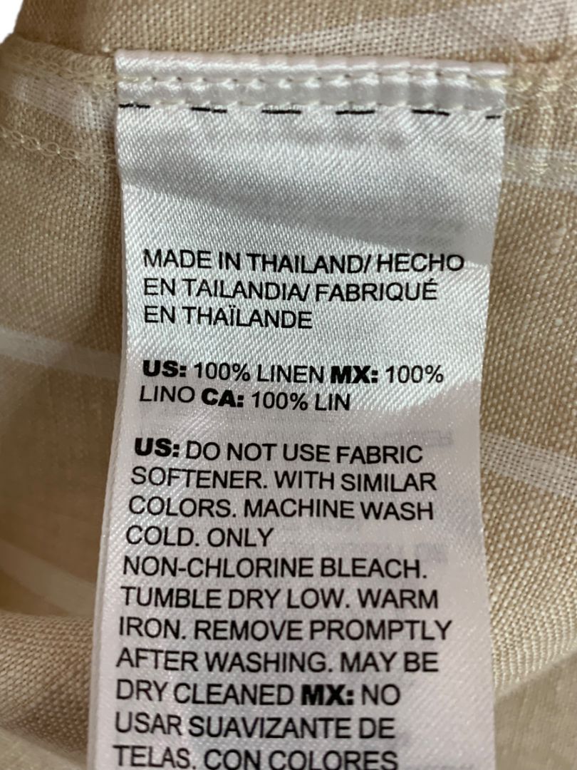 Size XL Chicos Womens Linen Tunic Button Up Blouse Shirt Tan White Stripe