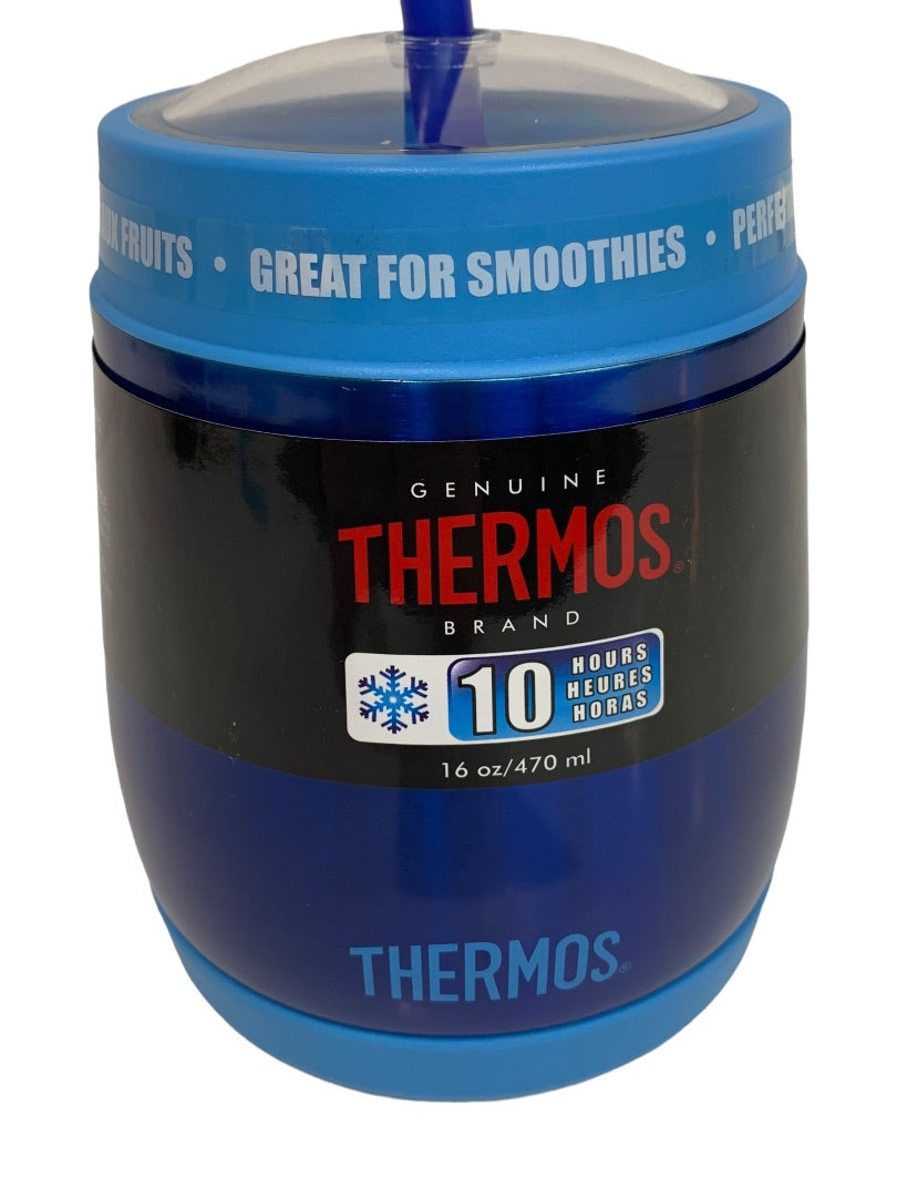 Thermos 16 oz. Vacuum Insulated Blue Stainless Steel Cold Dome Water Bottle with Straw