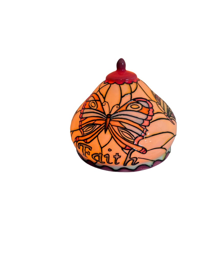 Butterfly Faith Night Light Russ Ceramic Faux Stained Glass Lamp Shade NEW