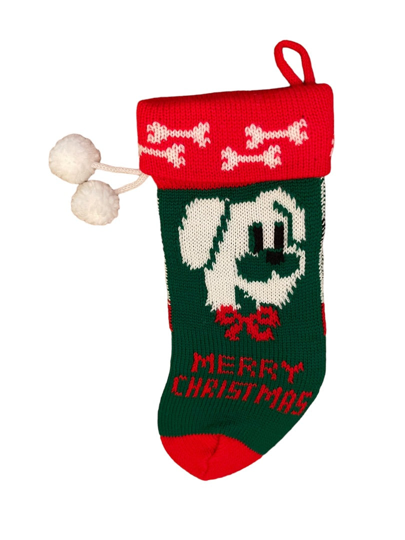 Merry Christmas Red Green White Dog Stocking 11.5" x 4" Holiday Decor