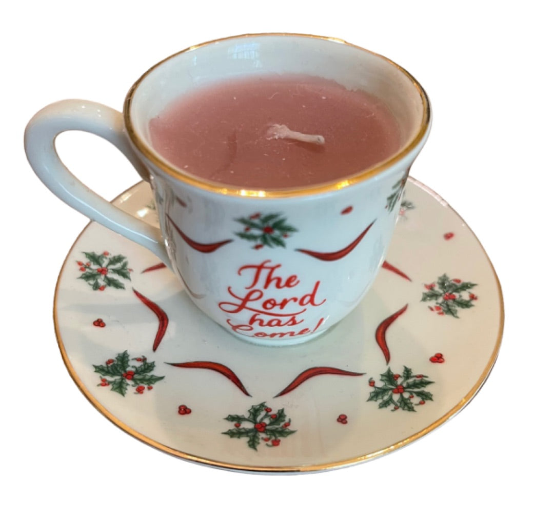 Dicksons Joy to the World Holly Ribbon Christmas Cup & Saucer Candle