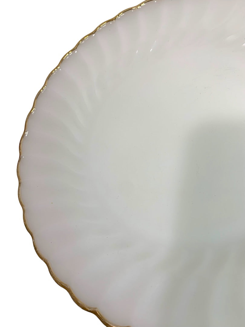 Vintage Anchor Hocking White Swirl Dinner Plate Gold Trim 10 Inch