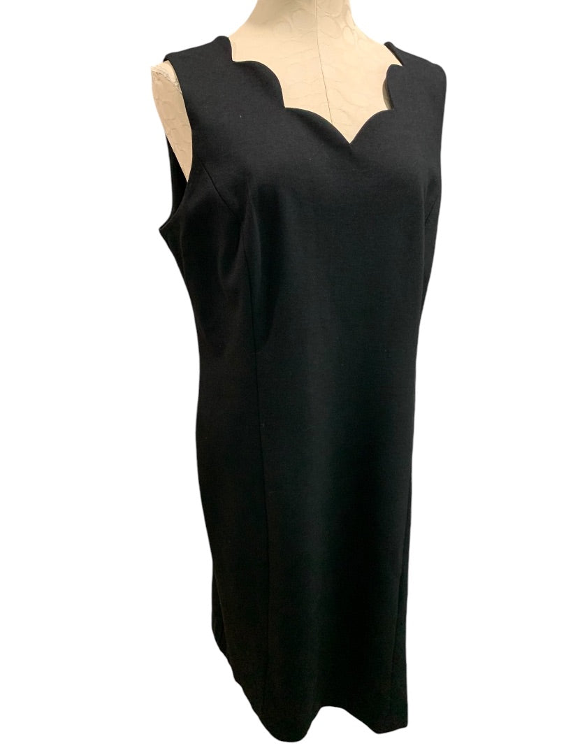 Size 16 Talbots Black Scalloped Neckline Sheath Dress Sleeveless