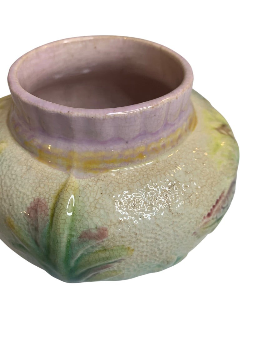Antique Majolica Pastel Jar 3.5 Inch High Marked