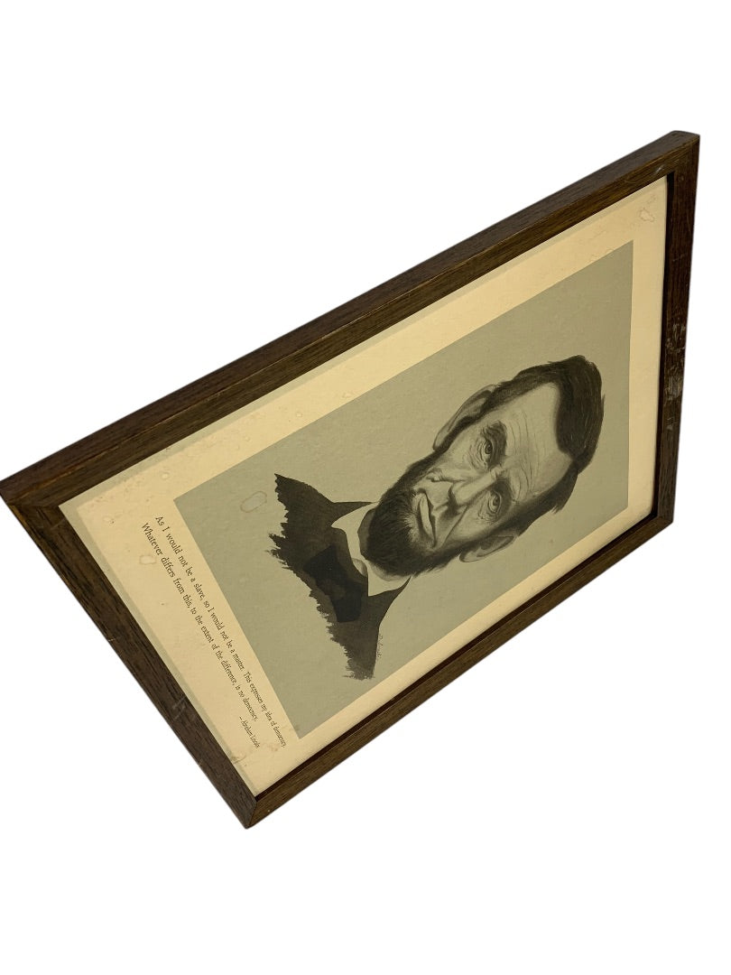 Vintage Abraham Lincoln Framed Print Slave Master Quote 12.75" x 9.75"