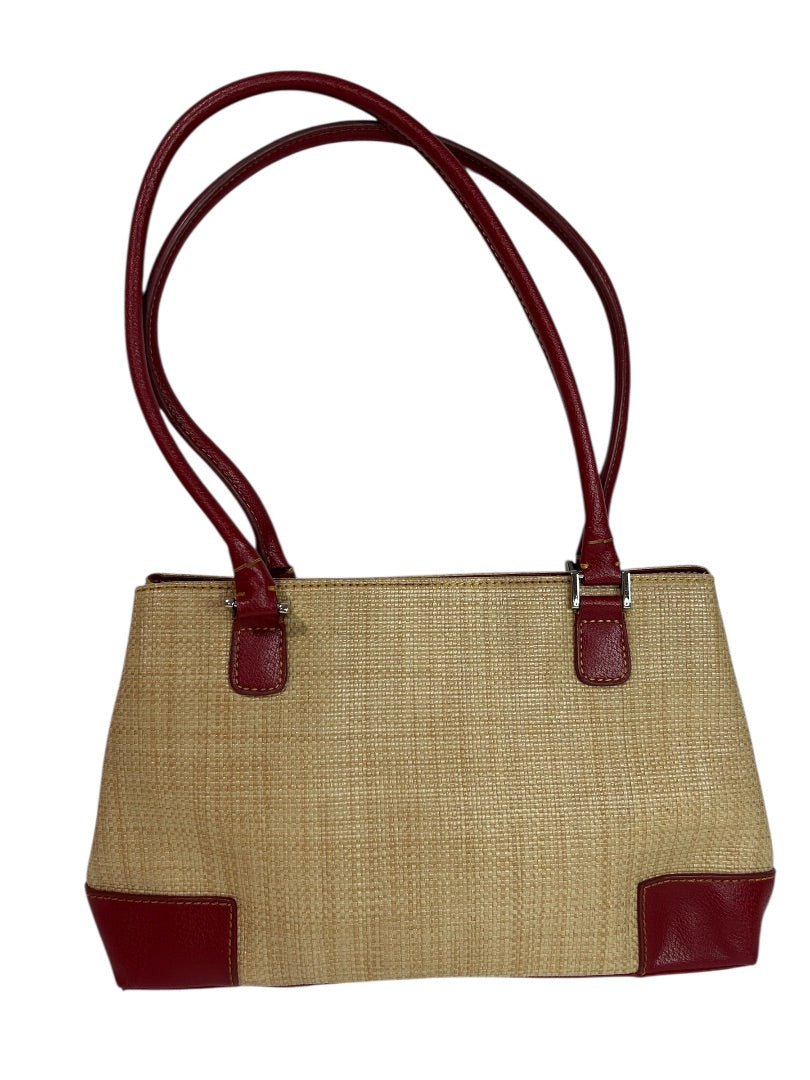Liz Claiborne Shoulderbag Red Vegan Leather Straw Woven Bag