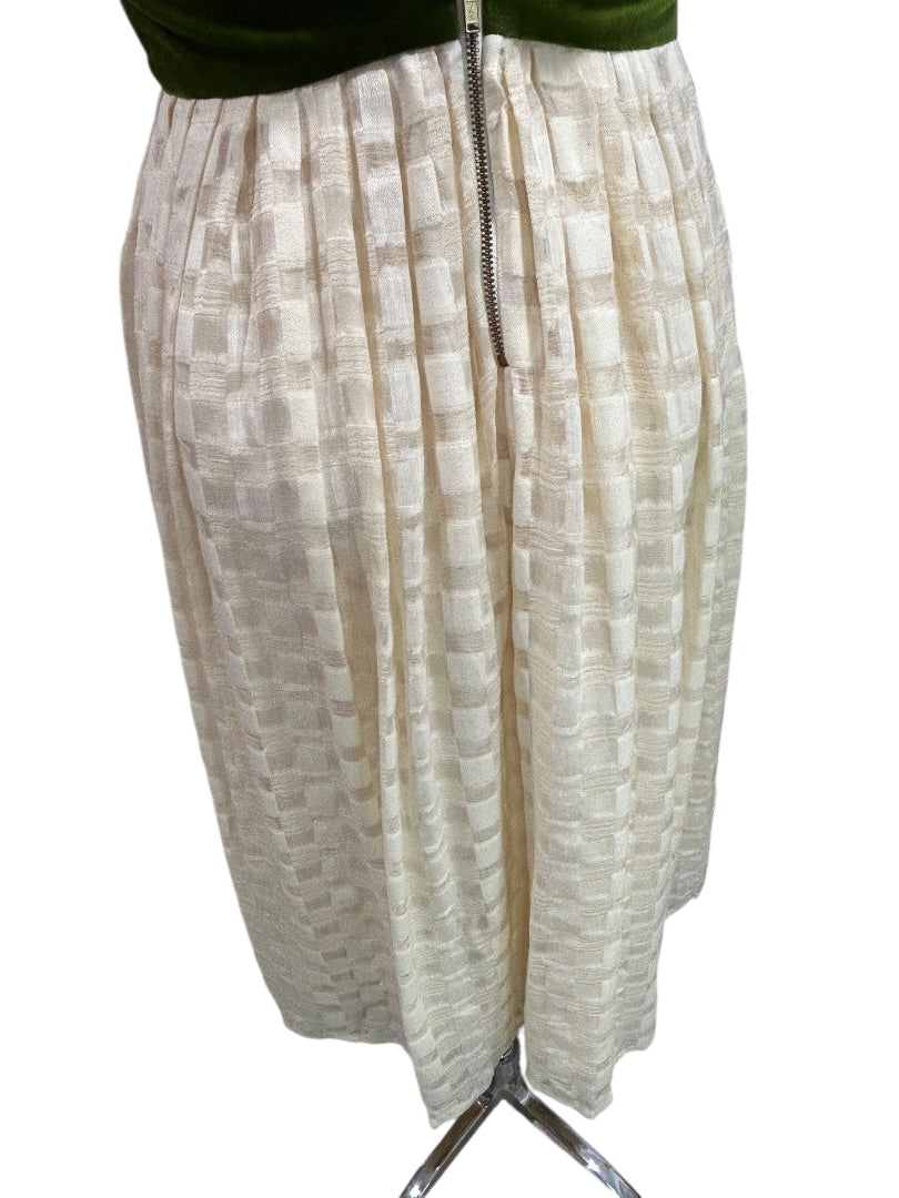 Size 6 Madchen Dress Velvet Colorblock Cream Skirt Blue Green Bodice