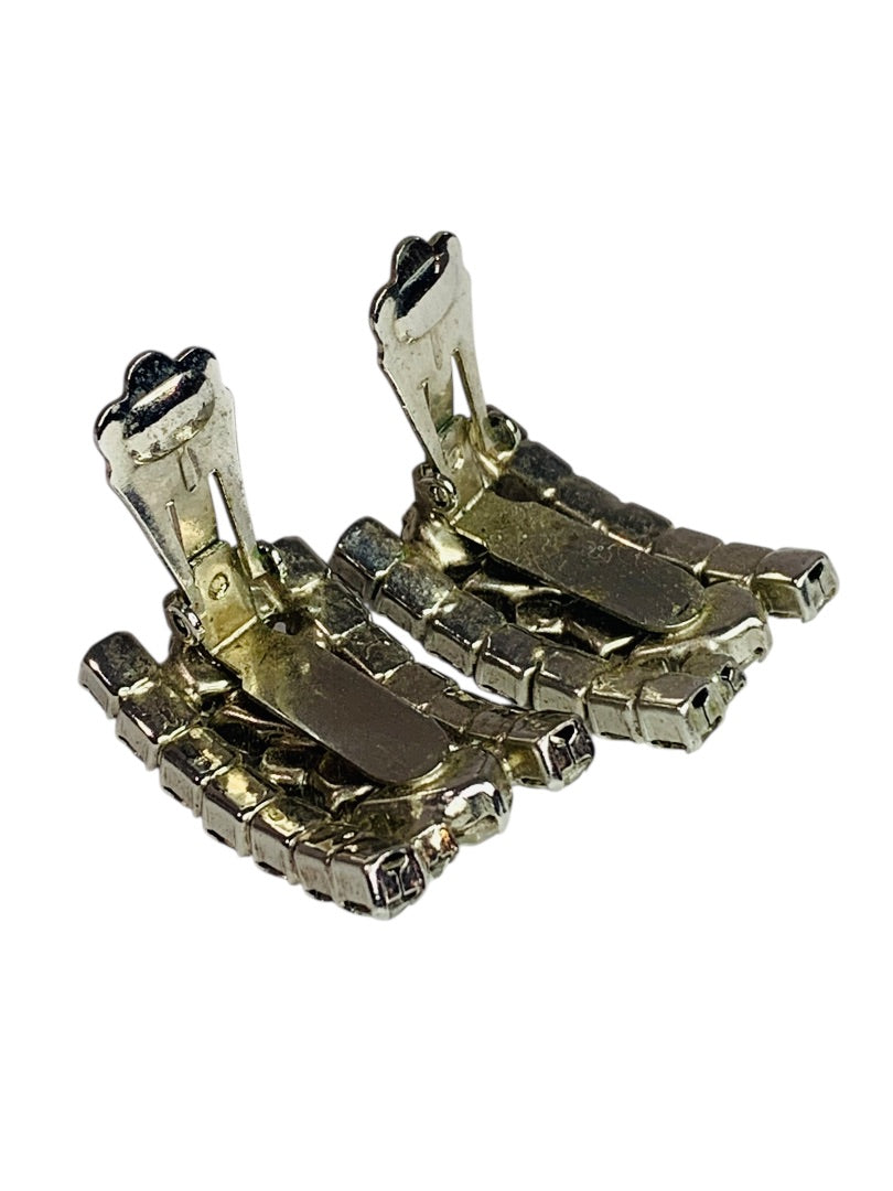 Signed Weiss Rhinestone Earrings Non-Pierced Clip On 1.25 Inch Drop Vintage