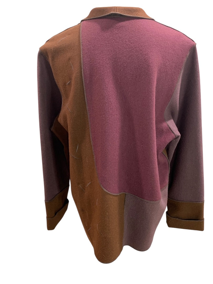 Large Beppa Wool Womens Eggplant Blazer Jacket Piecework