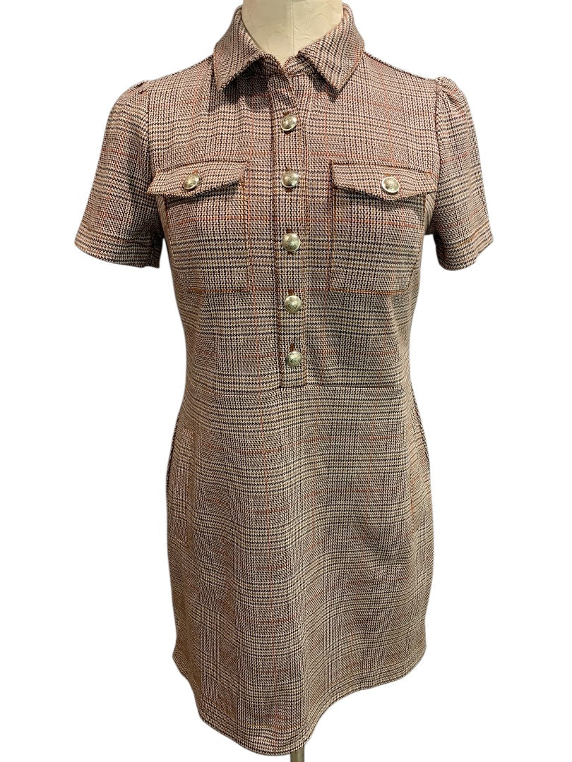 Size 4P Loft Petites Plaid Ponte Knit Dress Short Sleeve Pockets