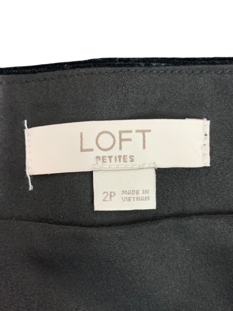 Size 2P Loft Petites Black Velvet Side Zip Skirt Lined