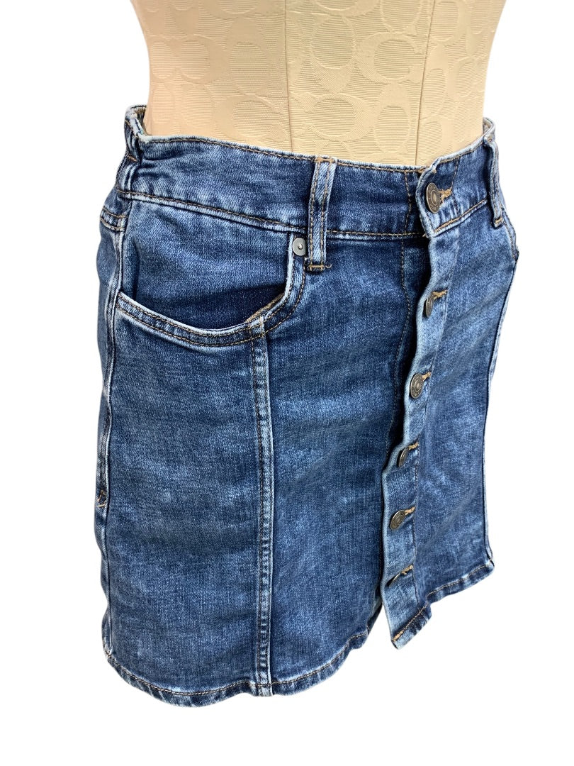 Small Aerie Jean Skirt Denim Button Front Partial Elastic Waist 16 Inch Length