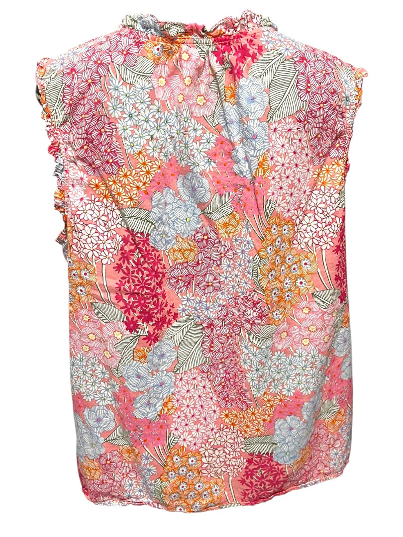 XL Talbots Ruffled Sleeveless Floral Cotton Shirt Pullover