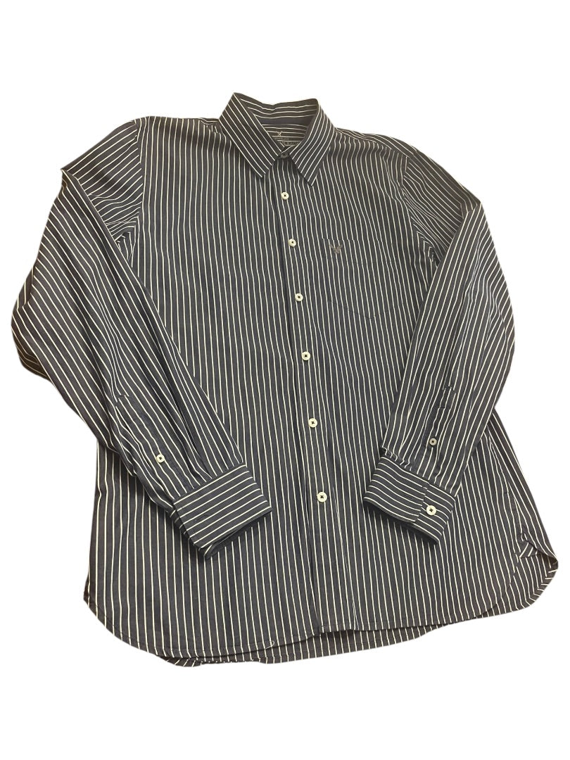 Large American Eagle Outfitters Striped Button Up Mens Shirt Blue