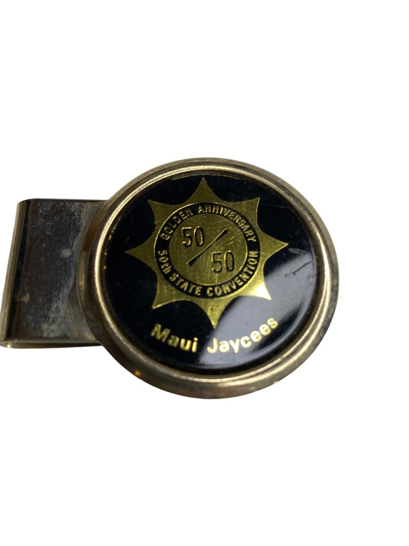 Vintage Maui Jaycees Money Clip Goldtone Black 50/50 Golden Anniversary