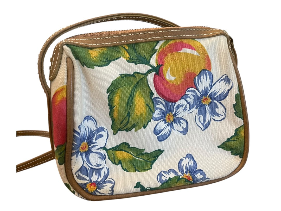 Liz Liz Claiborne Vintage Canvas Fruit & Flowers Zipper Closure Vintage Purse