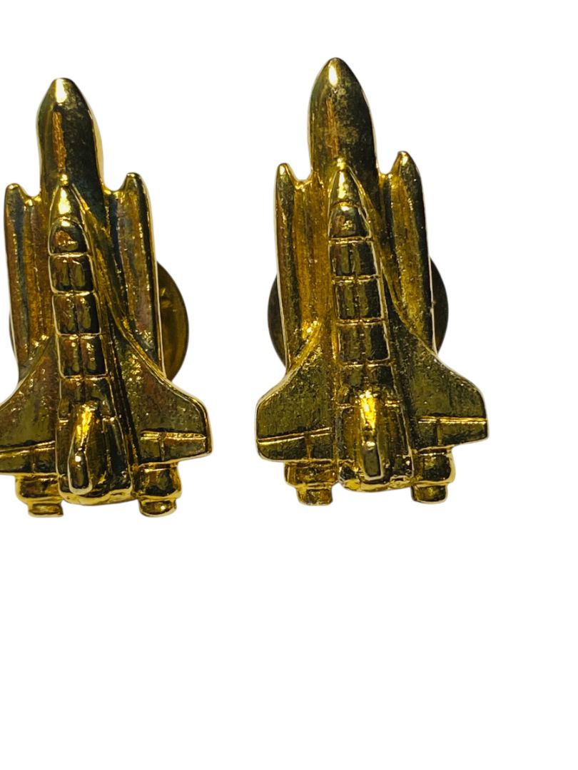 Pair of Vintage Space Shuttle Goldtone Lapel Pins Butterfly Back 1.25"
