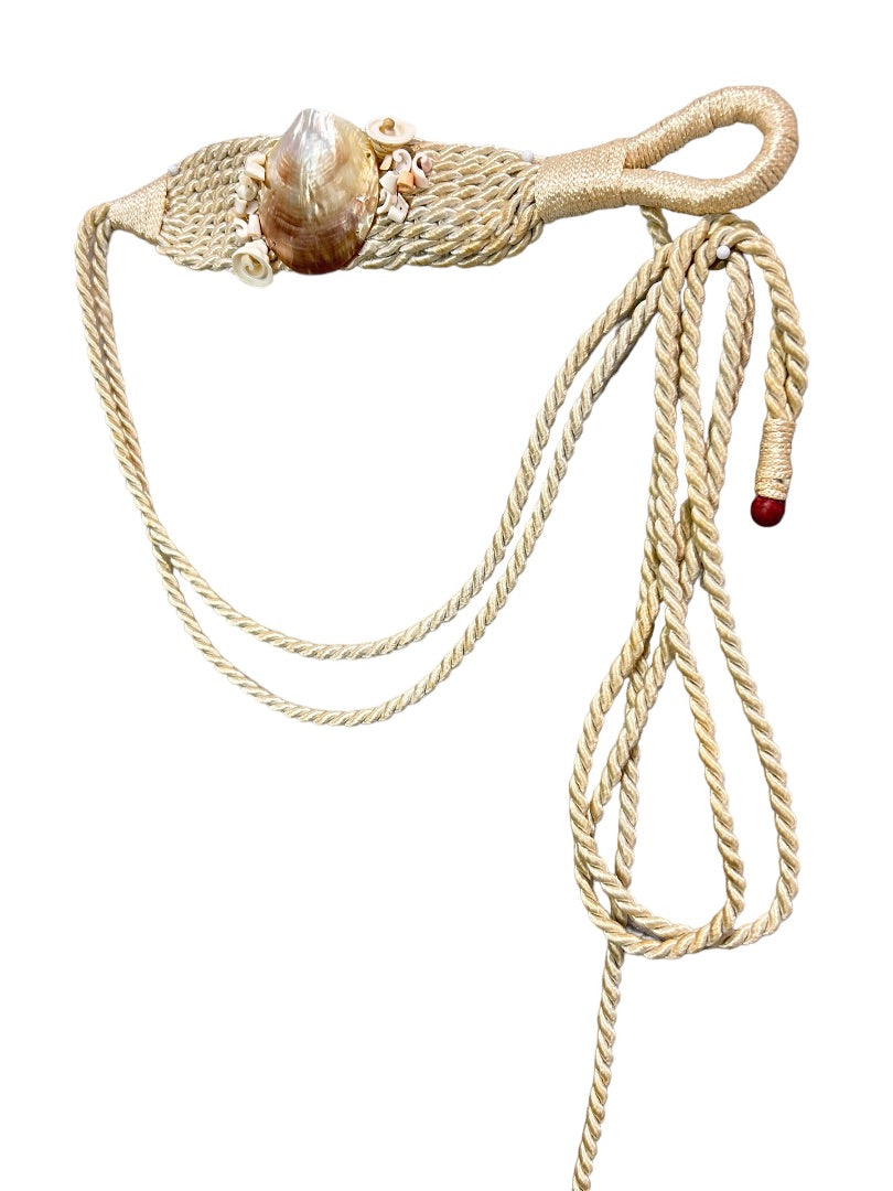One Curtain Tieback Rope Beach Theme Boho Shell Off White 43" Loop Closure