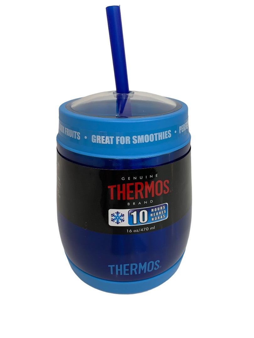 Thermos 16 oz. Vacuum Insulated Blue Stainless Steel Cold Dome Water Bottle with Straw