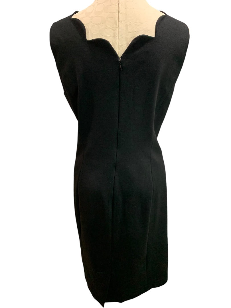 Size 16 Talbots Black Scalloped Neckline Sheath Dress Sleeveless