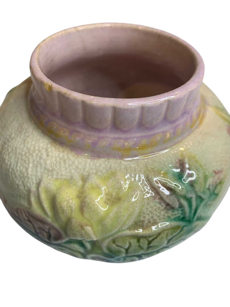 Antique Majolica Pastel Jar 3.5 Inch High Marked