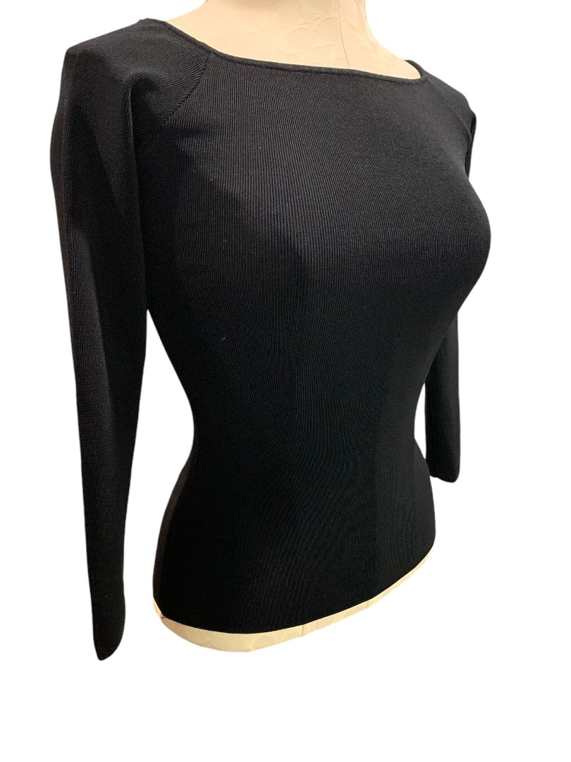 Small H&M Womens Black Fitted Wide Neck Stretch Top Shirt