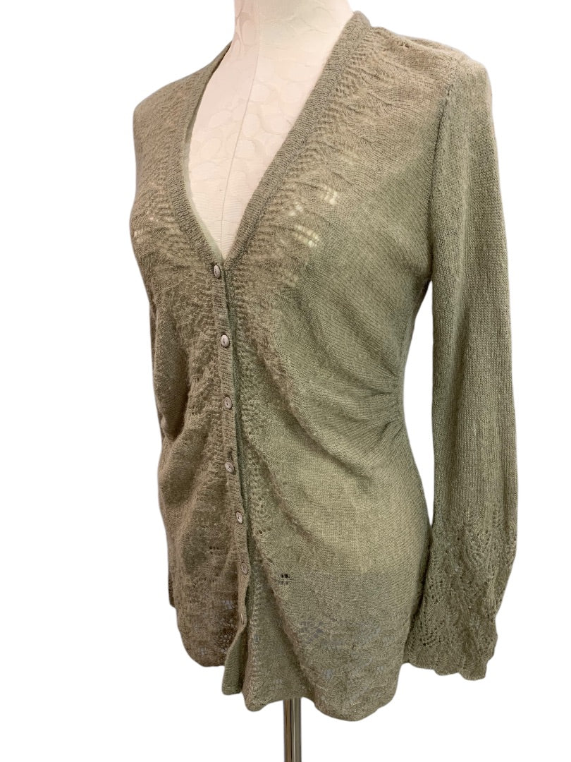 Medium Rosie Neira Womens Cardigan Sweater Gray Green Mohair Wool