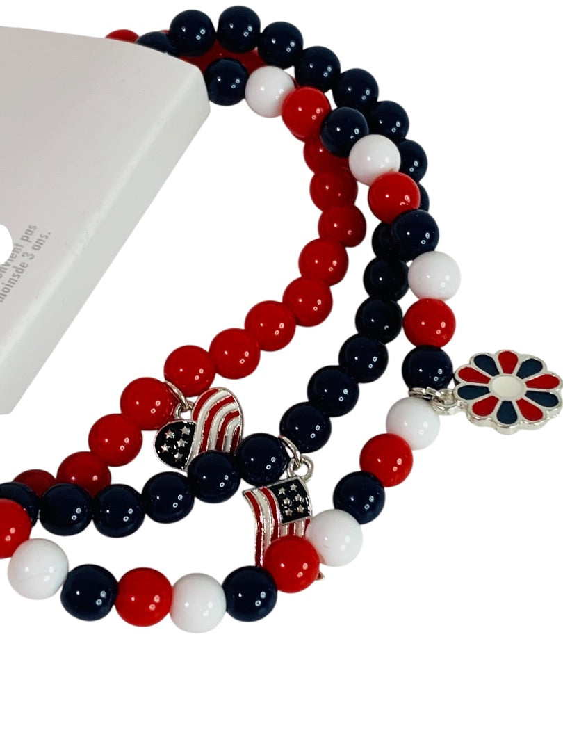 Claires New Set of 3 Stretch Bracelets USA Patriotic Red White Blue