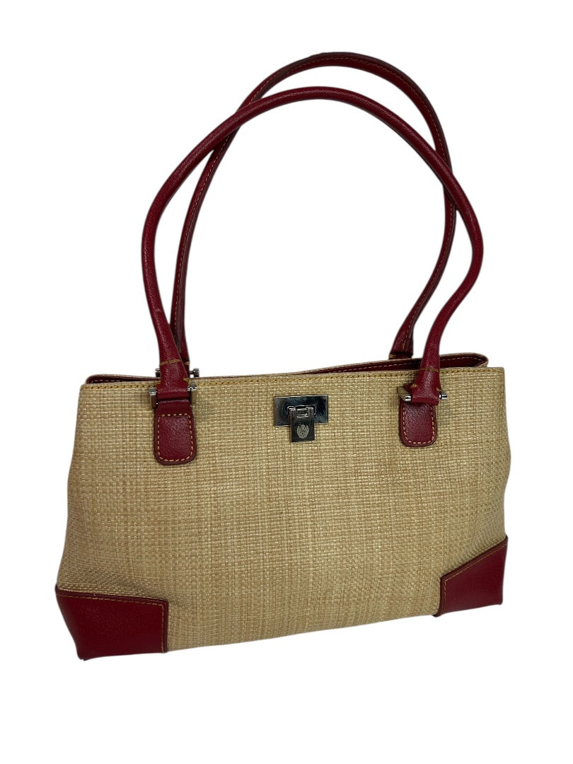 Liz Claiborne Shoulderbag Red Vegan Leather Straw Woven Bag