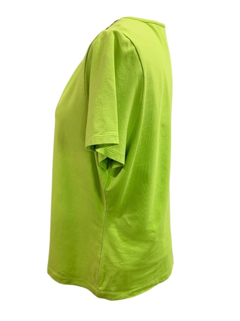 Large Laura Ashley Lime Green Womens Tshirt Embellished Neckline
