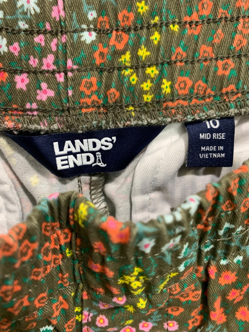 Size 10 Lands End Mid Rise Womens New Pull On Floral Shorts Pockets