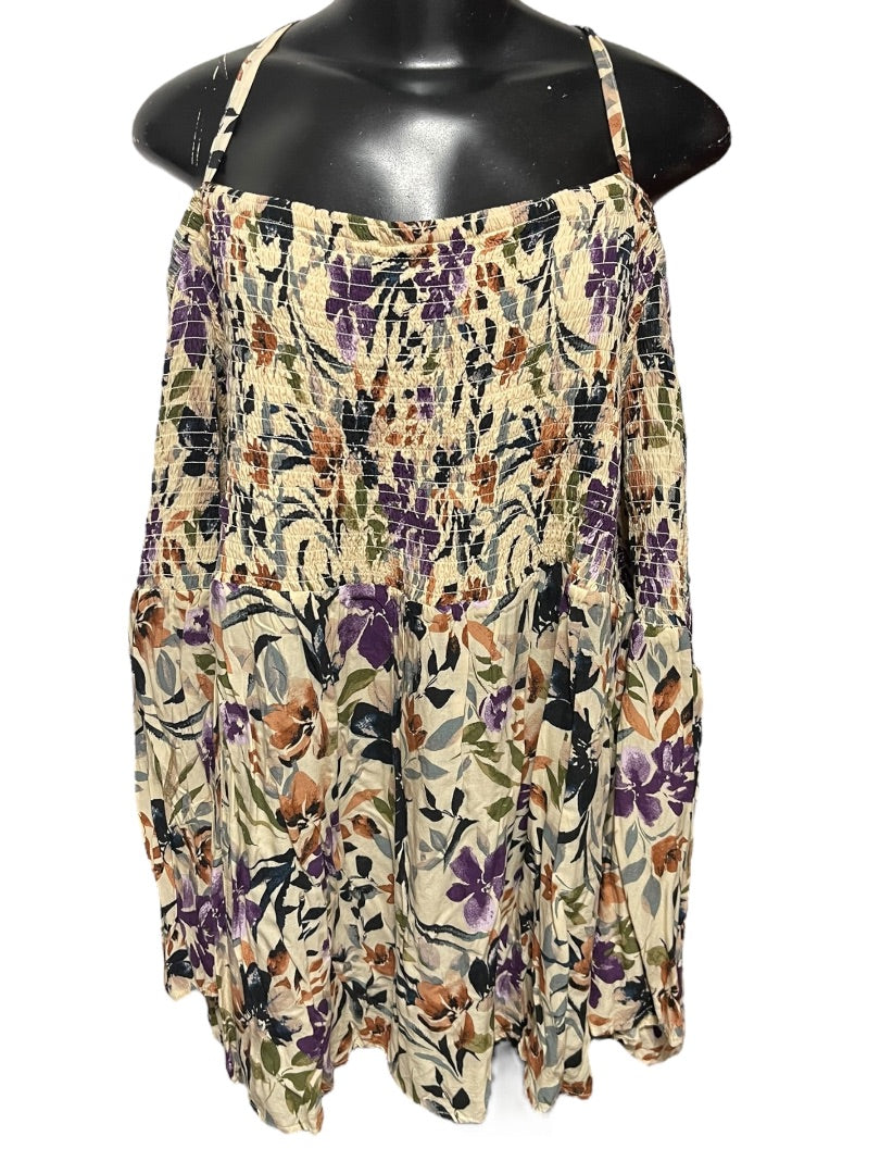 3X Torrid Smocked Cold Shoulder Floral Womens Top Shirt Challis