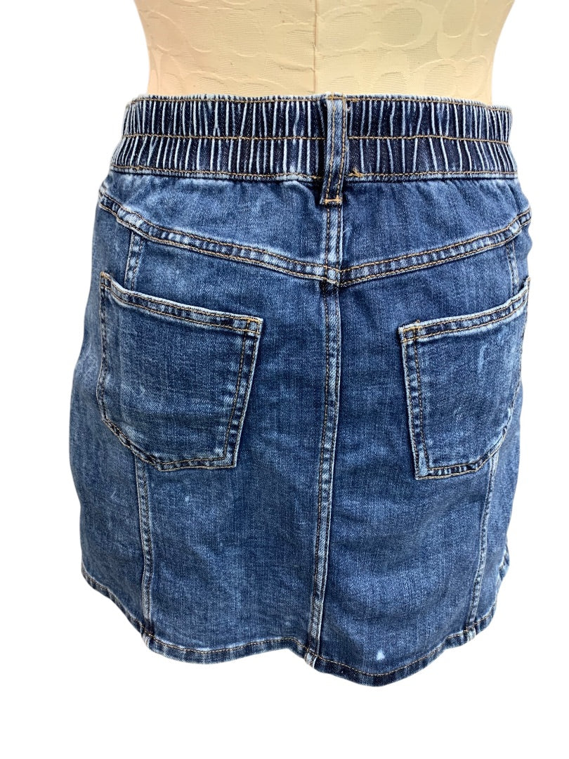 Small Aerie Jean Skirt Denim Button Front Partial Elastic Waist 16 Inch Length