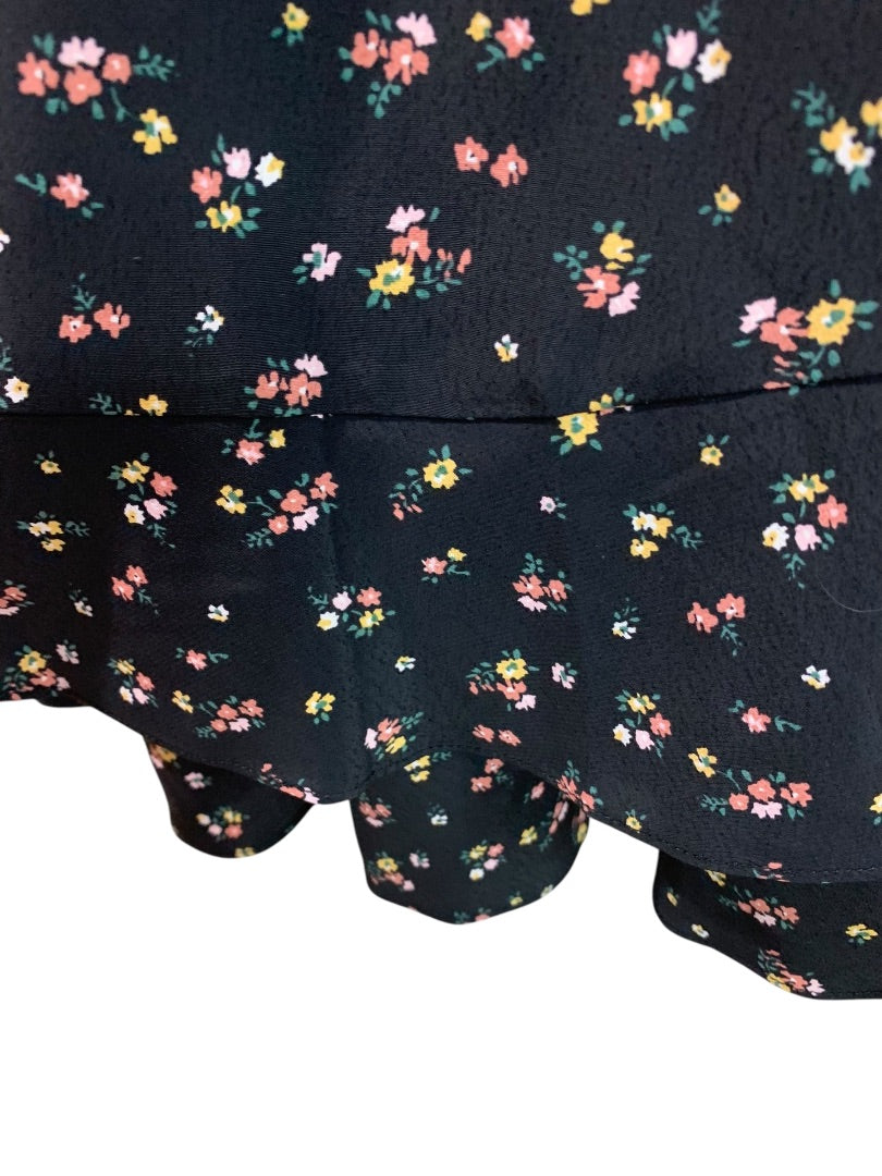Medium Socialite Mini Skirt Black Floral Tiered Pull On