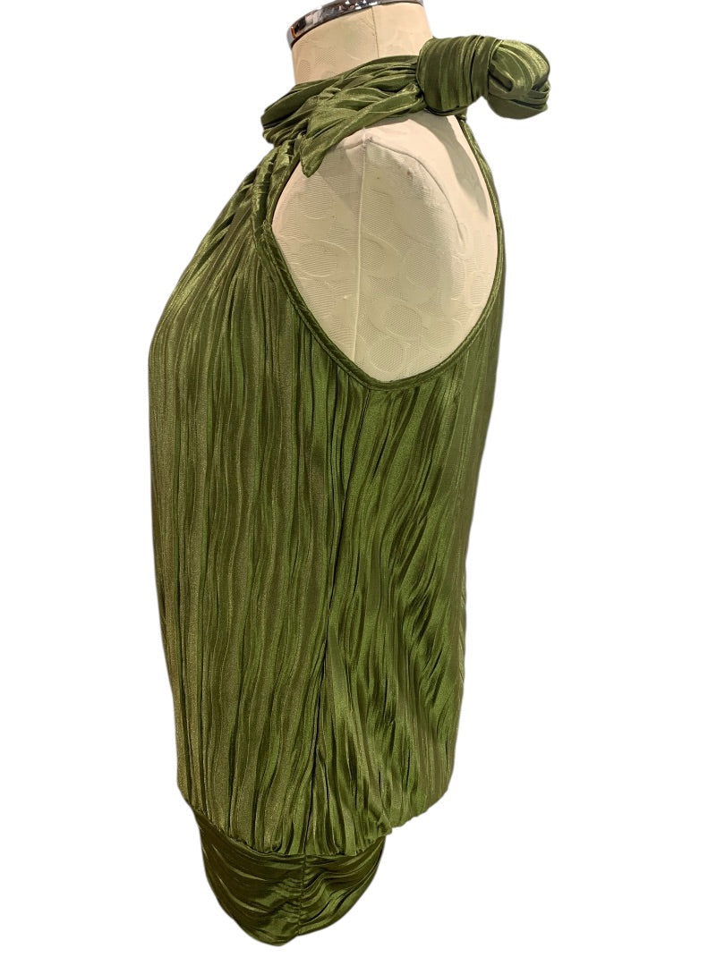 Small Heart Soul Olive Green Womens Pleated Blouse Shirt Sleeveless