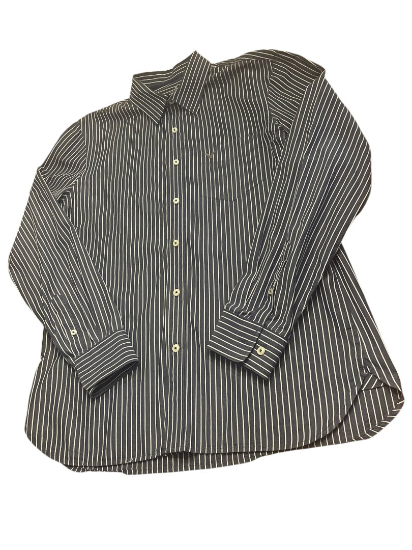Large American Eagle Outfitters Striped Button Up Mens Shirt Blue