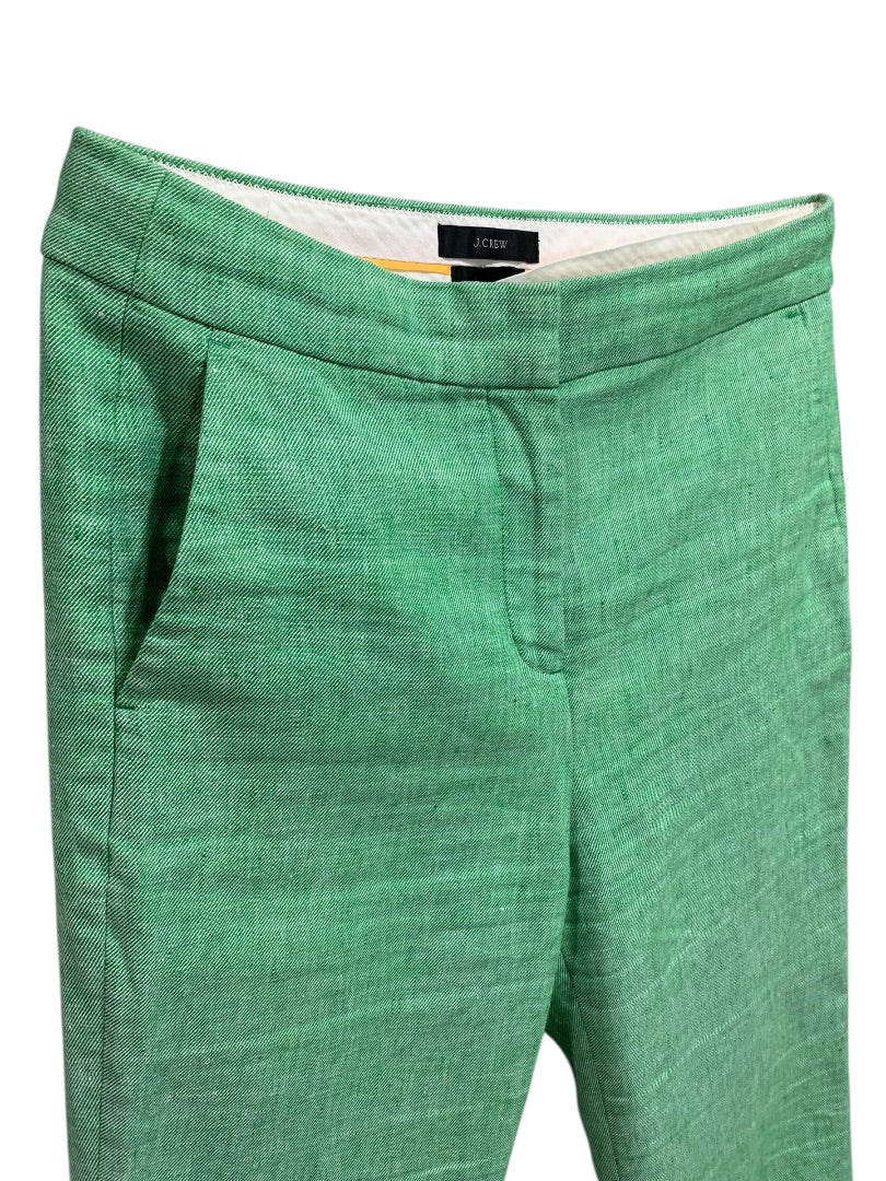 Size 4 J.Crew Hayden Womens Green Crop Pants Linen Blend