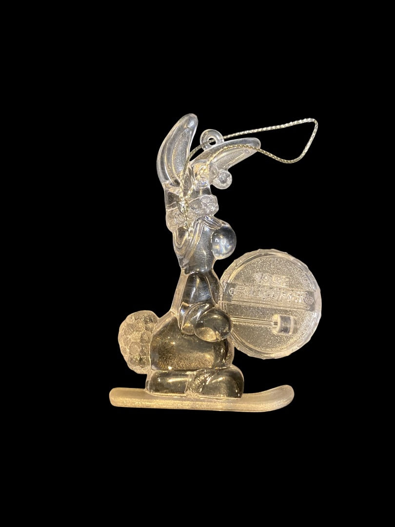 1992 Clear Acrylic Energizer Bunny Ornament 3" Christmas Ski